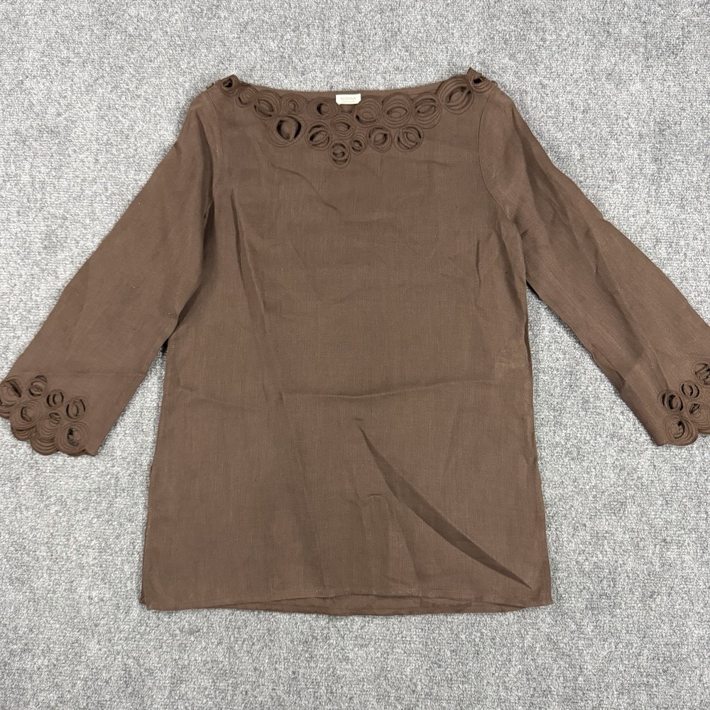 Agnona Linen Top Womens IT 40/ US Small Brown Cutouts Italy Luxury Lagenlook
